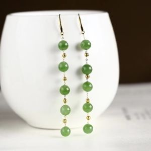 Montagne Jewelry 18k Pure Gold Earrings Gold Beads Design Fine Jewellery Natural 6mm Green Jade Earrings Stud Earring