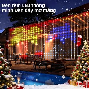 Đèn Rèm Thông Minh Điều Khiển Từ Xa Bằng Ứng Dụng 400 Đèn LED Hiệu Ứng Văn Bản Động Trang Trí Giáng Sinh Và Các Ngày Lễ