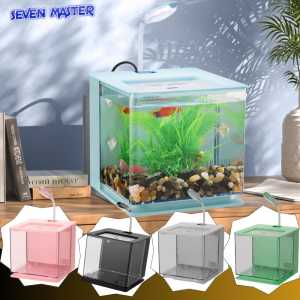 Seven Master Back Filter Small Ecological Fish Tank Mini Colorful Rear Filter Cylinder Landscaping Office Home Desktop Fish Tank Glass Aquarium