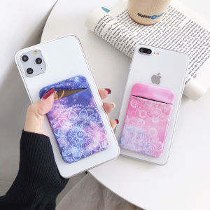 Fashionable Lotus Starry Sky Covered Mobile Phone Back Adhesive Card Holder Universal Accessory Wallet Style Protective Case