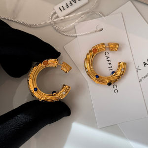 CAFFTI | Vintage Golden Tigers Eye and Zircon Heavy Earrings
