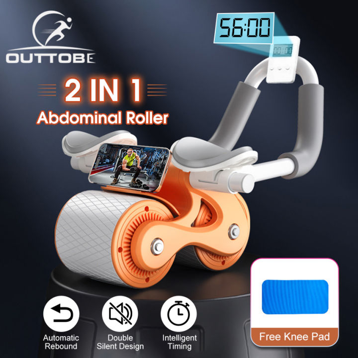 Outtobe Abdominal Roller Ab Wheel Roller Automatic Rebound Ab Roller Wheel Abdominal Exercises Abdominal Exercise Equipment with Knee Pad Elbow Support Phone Holder for Home Gym Strength Workouts