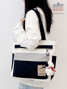 Large Capacity Canvas Shoulder Bag Womens Crossbody Handbag Tote Bag for Class Tutoring Commuting Soft Zipper Closure