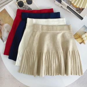 Elegant High Waist A-Line Knitted Pleated Mini Skirt for Women Versatile Autumn Winter Fashion Sweet Match All Season Short Skirt
