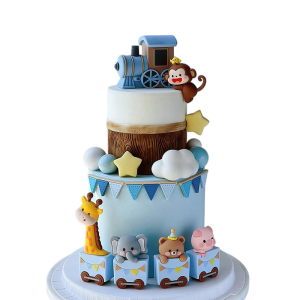 เด็กสัตว์รถไฟเค้ก Topper ยีราฟสีน้ําตาลหมีช้างลิงสําหรับ Happy 1st Birthday Party Baby Shower Supplies