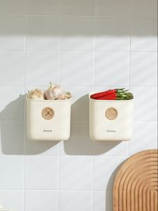 SyokSyok ECOCO Kotak Penyimpanan Dipasang di Dapur Inovatif untuk Halia dan Bawang Putih dengan Reka Bentuk Saliran Tiada Penggerudian Diperlukan Innovative Kitchen Wall Mounted Storage Box for Ginger and Garlic with Drainage Design No Drilling Required