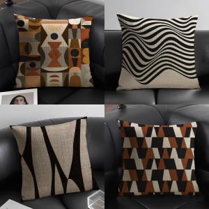 Reduced Geometry Pillow Case Natural Linen Organic Fabric Double-Sided Printing Sofa Home Decor Gift Cushion Cover