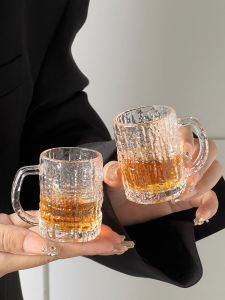 Mini Ins Creative Home Use Glass Tree Pattern Small Wine Cup Tea Cup with Handle One Two Cup Nordic Style Transparent Glass Cup