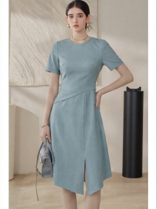Roey s house | French Commuter Blue Slim Waist Stylish Split A-Line Dress