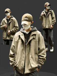 SZON | Retro American Baseball Jacket with Loose Collar and Thickened Suede Fleece