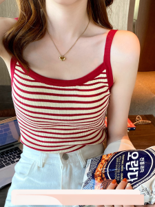 เสื้อกั๊กสเวตเตอร์ถักลายทางแขนกุดสำหรับผู้หญิงในช่วงฤดูร้อน เสื้อคลุมบางๆ ทรงเข้ารูป เสื้อกั๊กสเวตเตอร์แบบสวมคอวี