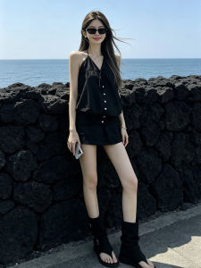 SENWA | French Style Spicy Lady Black Halterneck Dress