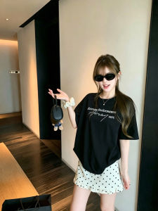 American Style Black Letter Print Short Sleeve T-Shirt Cotton