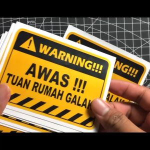 Setiker Lucu \"Awas Tuan Rumah Galak\": Print Cutting Stiker Aksesoris Lucu Laminasi Glosy