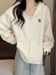 Korean Style Loose Fit Spring Autumn Womens Hoodie Cardigan Thin Outerwear Student Versatile Slimming Top Long Sleeve Zipper
