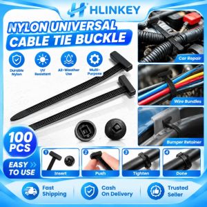 HLINKEY Universal Cable Tie Buckle 100Pcs Quick Install Self-Locking Nylon Zip Ties Multipurpose Plastic Fastener For Car Home Garage Wire Organizer Bumper Clip Replacement Tool