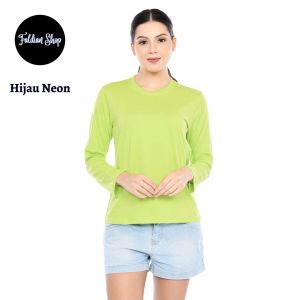 Kaos Polos Wanita Oneck Lengan Panjang Bahan Katun Combed 30s Warna Hijau Neon