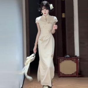 CHANGTONG | Chinese Style Retro Modified Cheongsam Dress Long Dress