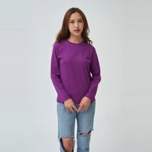 Kaos Polos Wanita Oneck Lengan Panjang Bahan Katun Combed 30s Warna Ungu Violet