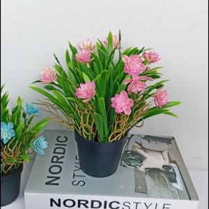 Tanaman Hias Pot Bunga Plastik Dekorasi Meja Ruangan Artificial Ornamen Buatan COD PBP191