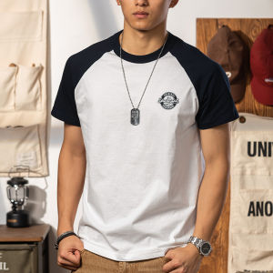 Mens Short Sleeve T-Shirt Summer Fashion Urban Style Pure Cotton Washed Shoulder Insert Design Breathable Casual round Neck Top