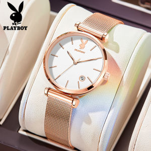 PLAYBOY นาฬิกาลำลองผู้หญิง 2023 นาฬิกาควอตซ์ กันน้ำ ปฏิทิน สายสแตนเลส