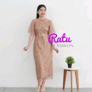 Dress Ratu Pesta Mewah Premium Brukat Natal Midi Dress Bridesmaid Party Dress Anggun Cantik zh