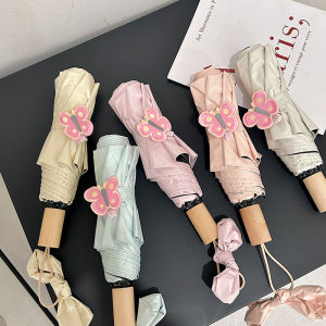 Rosy High Aesthetic Value Pure Color Umbrella UV Protection Sunshade Womens Black Glue Sun Umbrella Manual Folding