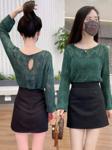 ทันสมัย ปมผีเสื้อ เสื้อสเวตเตอร์ถัก ผู้หญิง สไตล์ใหม่ พรางหุ่น หลวม แขนยาว ตาข่าย Hollow Out เสื้อท่อนบน สําหรับหญิงสาว