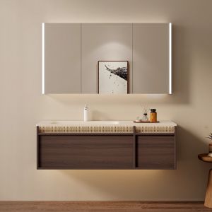 New Chinese Style Rock Plate Hot Bending Integrated Basin Bathroom Cabinet