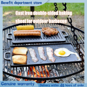 Cast Iron Double Sided Griller or Outdoor barbecue frying pan Baking Tray