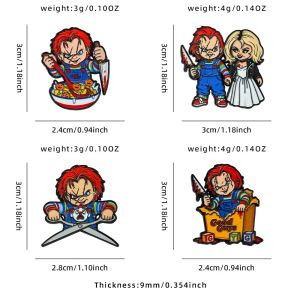 Bandai | 4Pcs Creepy Horror Movie Enamel Pin Set Cartoon Character Lapel Brooch Badge Halloween Punk Metal Pins for Backpack Fans Gift