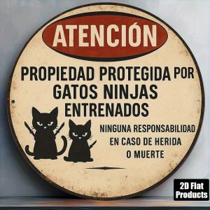 CIFbuy | 1PC Ninja Cat Metal Sign 8x8 Round Aluminum Wall Art Funny Spanish Style Decor for Cafe Office