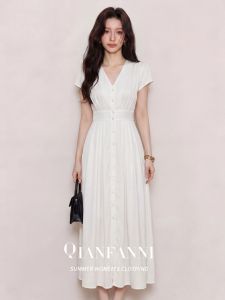QFN | Summer French Elegant White Short-sleeve Dress