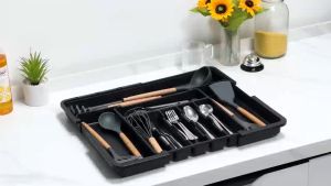 Adjustable Four-Side Expansion Cutlery Holder Drawer Utensil Storage Tray Spoon Holder 4 to 7 Slots
