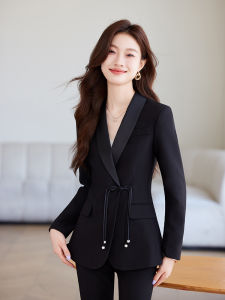 New Chinese Style Womens Suit Set High-End Feelings New Green Olive Collar Autumn Winter Professional Korean Version Slimming Workwear Two-Piece Set