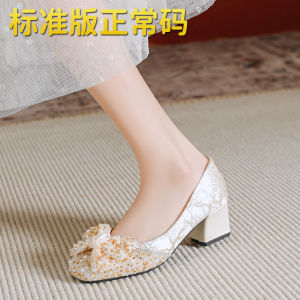 Comfortable Chunky Heel Womens Shoes Gentle Bride Maids Shoes Slip-On Fashionable Korean Style Spring Summer Large Size Shoes