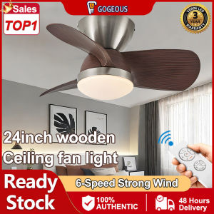 GOGEOUS NEW 24inch ceiling fan with light modern wood ceiling fan with led light with remote control fan light tricolor dimming 6 gear wind ceiling fan light ceiling fans for living room bedroom dinning garage balcony