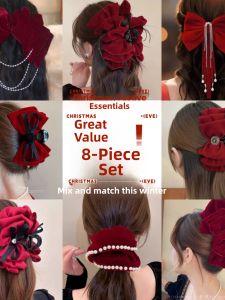 Velvet Butterfly Knot Tassel Hair Clip Womens Autumn Winter Half Updo Hair Clip Back of Head Top Clip Fashionable Hair Accessories