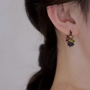 Colorful Zircon Earrings Womens Fashionable Vintage Simple Black Cold Style Personality Ear Jewelry Accessory