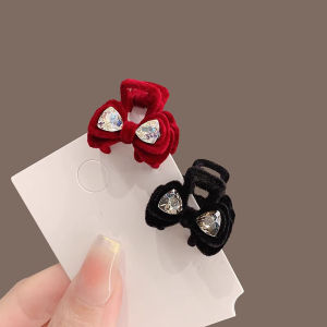 โบว์กำมะหยี่คริสตัลประณีตมินิกิ๊บหนีบผมเทศกาลฤดูใบไม้ร่วงและฤดูหนาวของผู้หญิงขนาดเล็กเครื่องประดับผมคลิปหนีบข้างกิ๊บติดผมม้าน่ารัก