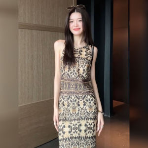DANTING | Vintage Printed Sleeveless Dress Women Long