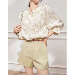 Chic French Retro Wide Loose Fitting Chiffon Blouse with Print for Women Fashionable Slimming Casual Work Clothing
