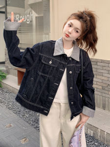 Deep Blue Korean Style Casual Denim Jacket Womens Loose Slimming Versatile Jacket Autumn New Arrival Ladies Short Coat
