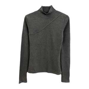 Gray Fleece Lined Thickened Long Sleeve Half High Collar Womens Base Shirt Autumn Winter New Style Slim Fit T Shirt