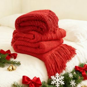 Christmas Red Blankets Aesthetic Nordic Knitted Throw Blankets Sofa Throw Travel TV Nap Blankets Soft Towel Bed Plaid Tapestry