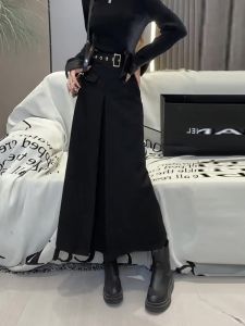 Black Suit Style Mid-Length High-Waist A-Line Skirt Womens Fashion Autumn New Design Sensation Hanging Feel Commute Korean Version