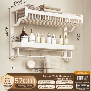 Creamy Folding No-Drill Bathroom Towel Rack