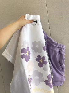 Japanese Style Chic Hong Kong Style Flower Print Short-Sleeved T-shirt Womens Summer Stylish Cotton T-shirt Wide Loose Shoulder Clothes