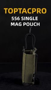TOPTACPRO Tactical Single Mag Pouch for 556 Mag MOLLE Lightweight Quick Draw Buckle with Elastic Cloth Tactical Mag Holder 8527